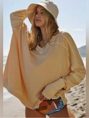 We The Free Peach Knit V-Neck Pullover